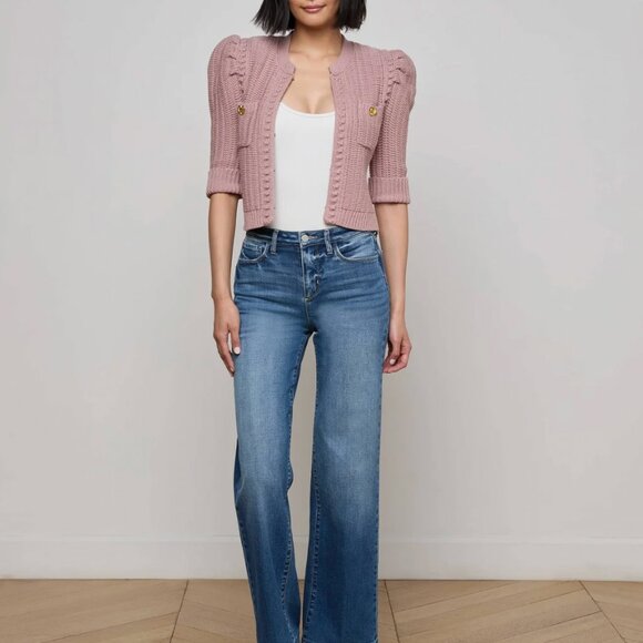 Delilah Cropped Cardigan ~ Light Mauve/Gold - Picture 3 of 6